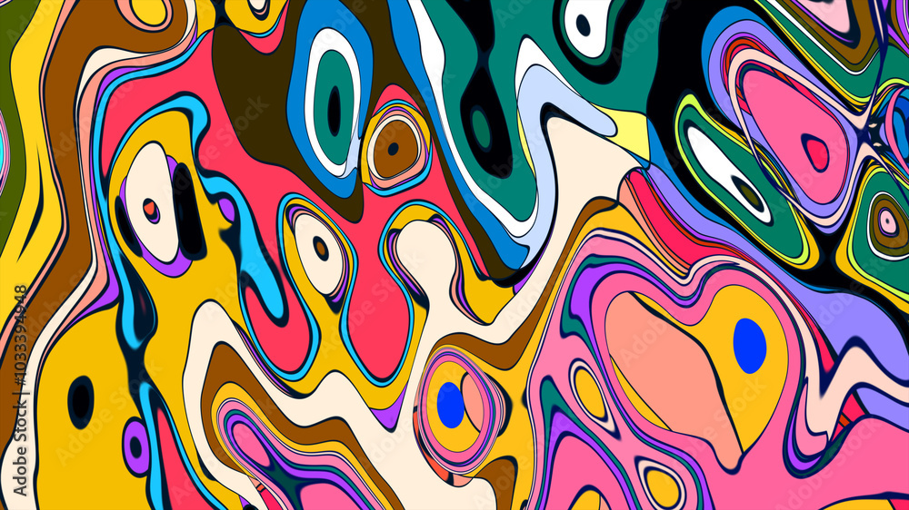 Fototapeta premium Vibrant Colorful Abstract Fluid Psychedelic Background with Bubble Waves for summer music