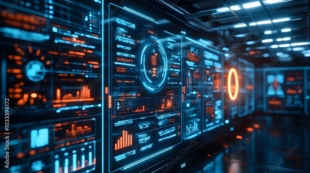18. Digital interface showing real-time business growth and expansion data, efficiency metrics glowing on multiple screens, modern office 18. Digital interface showing real-time business growth and expansion data, efficiency metrics glowing on multiple screens, modern office
