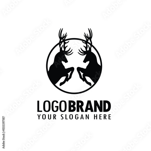 twin deer logo silhouette illustration. two deer wanting to gore. flying deer. vector