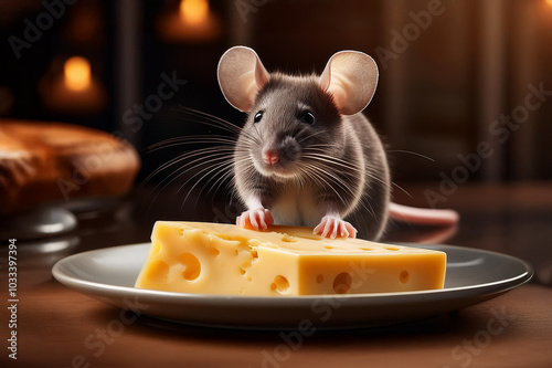 Obraz na płótnie Maus an einem Teller mit Käse w salonie