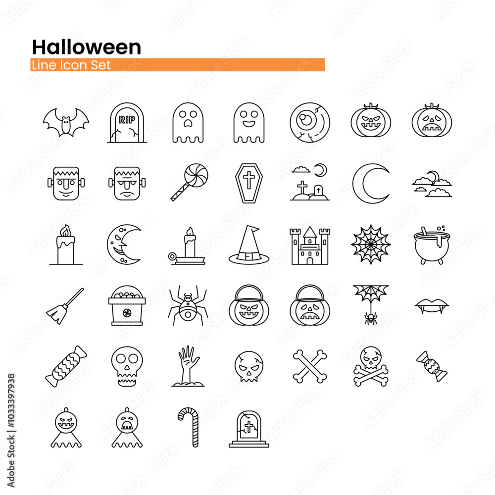 Halloween and Scary Line Icon Set Halloween and Scary Line Icon Set