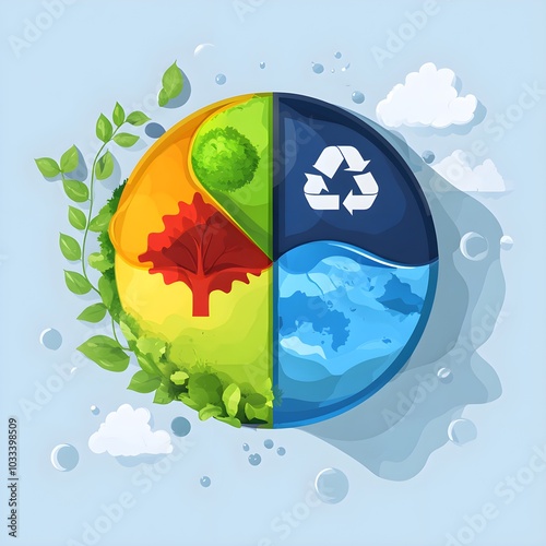 AI-driven environmental footprint calculator flat design front view circular economy theme water color Triadic Color Scheme  photo