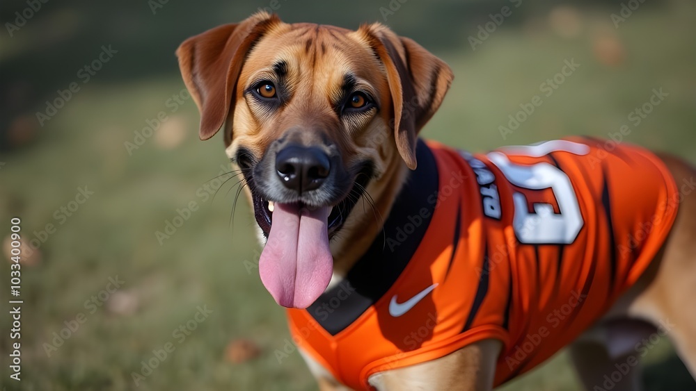 one dog with cincinnati bengals jersey