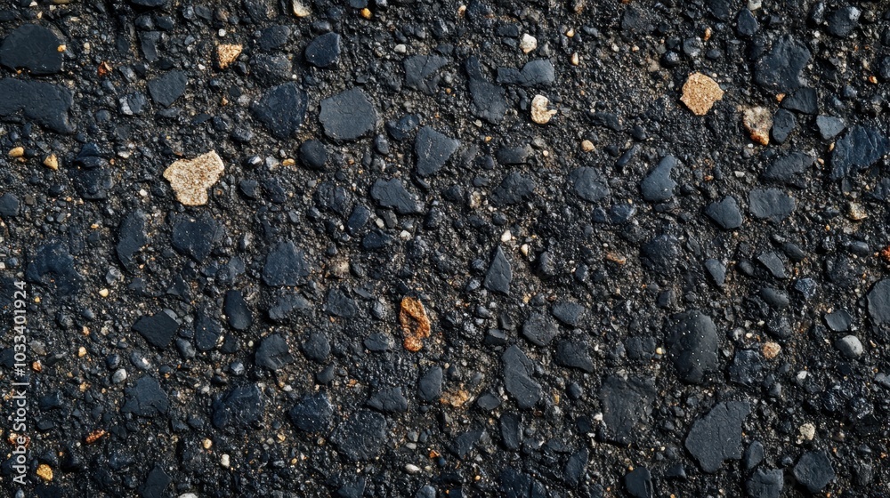 Detailed Urban Background: Close-up Texture of Rough Asphalt with Small Pebbles and Cracks Detailed Urban Background: Close-up Texture of Rough Asphalt with Small Pebbles and Cracks