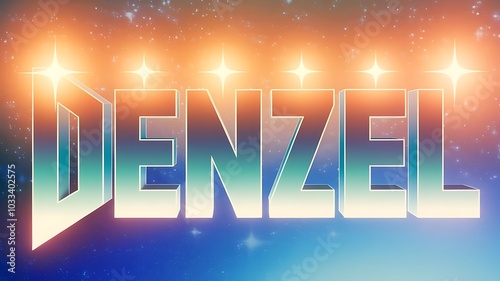 typographic gradient render of name Denzel with starry background photo