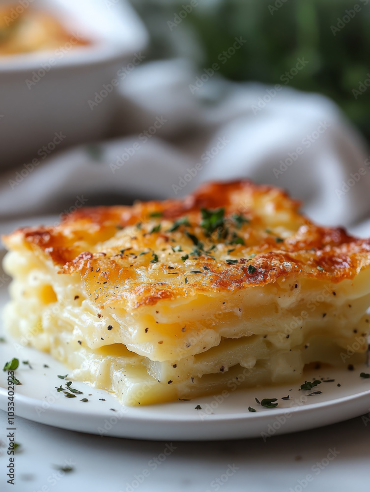 A slice of potato gratin A slice of potato gratin