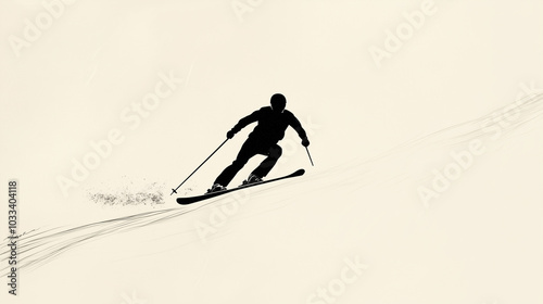 A skier gracefully carving down a snowy slope during a winter afternoon in a secluded mountain region