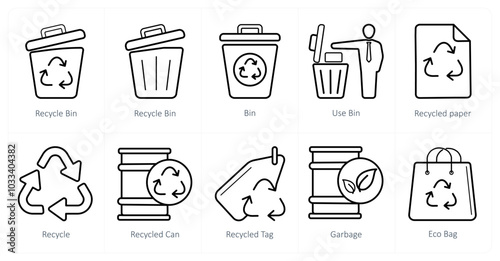 A set of 10 Ecology icons as recycle bin, bin, use bin