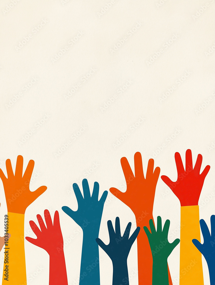 Obraz premium Colorful Raised Hands Symbolizing Unity and Diversity