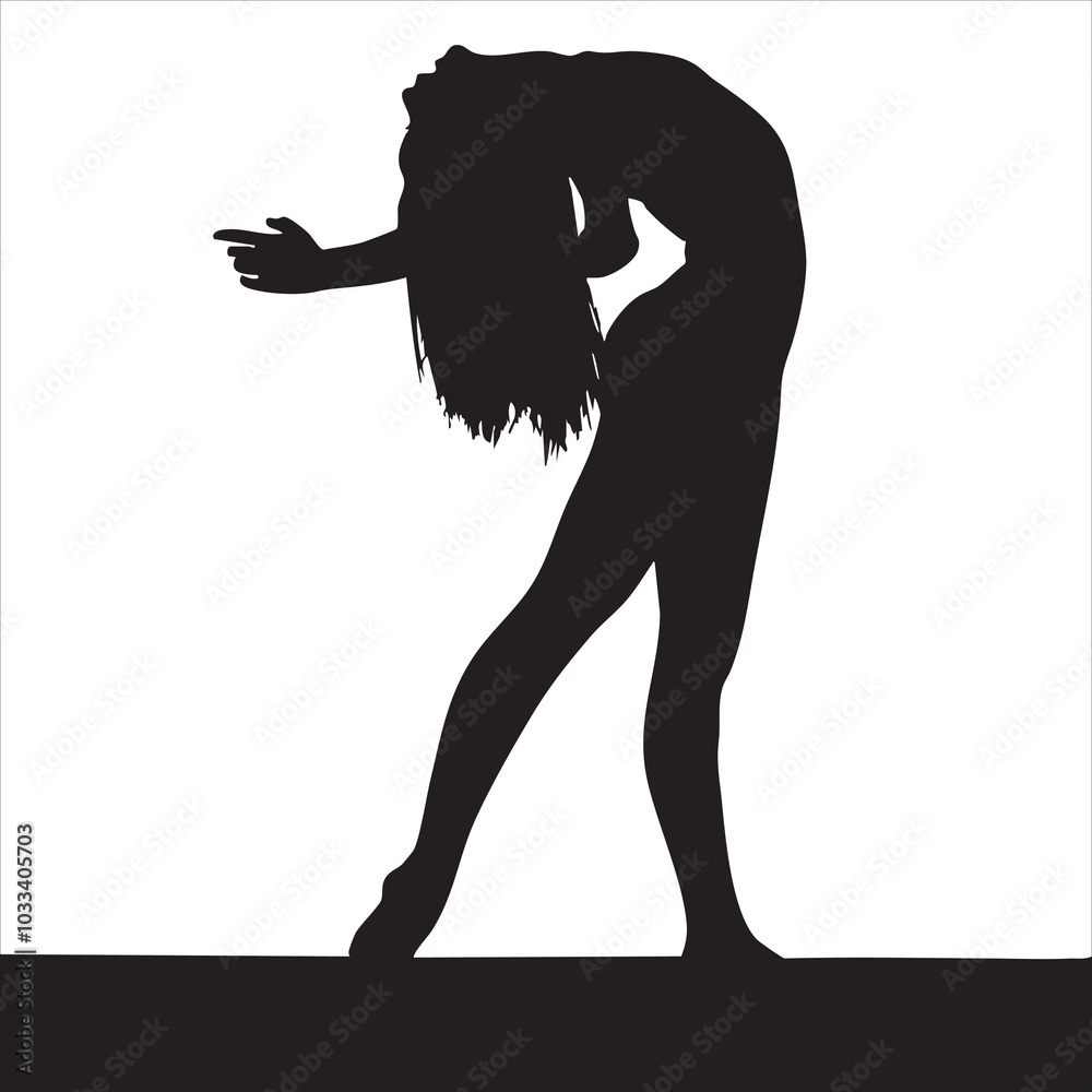 Silhouette of a woman in an elegant dance pose against a stark white background. Silhouette of a woman in an elegant dance pose against a stark white background.