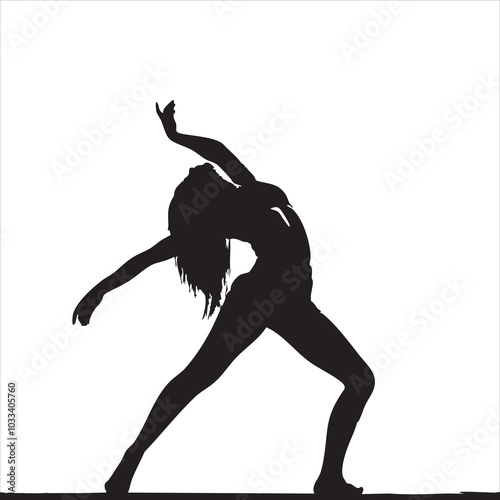 Silhouette of a female dancer striking a graceful pose against a white background.