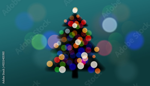 Abstract Christmas tree glowing garland bokeh silhouette on red background. Christmas poster or card or flyer design template. Vector illustration