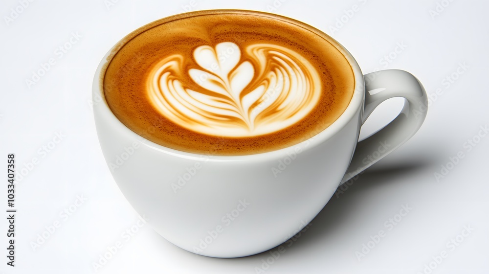 Coffee cup of rosetta latte art on white background isolated. Coffee cup of rosetta latte art on white background isolated.