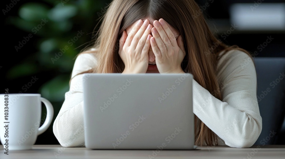 Overwhelmed Professional Suffering from Workplace Burnout in Modern Office Setting Overwhelmed Professional Suffering from Workplace Burnout in Modern Office Setting