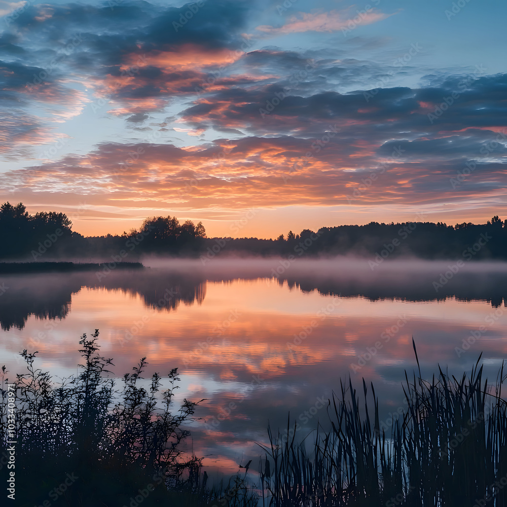 Obraz premium sunset over the lake. Generative AI