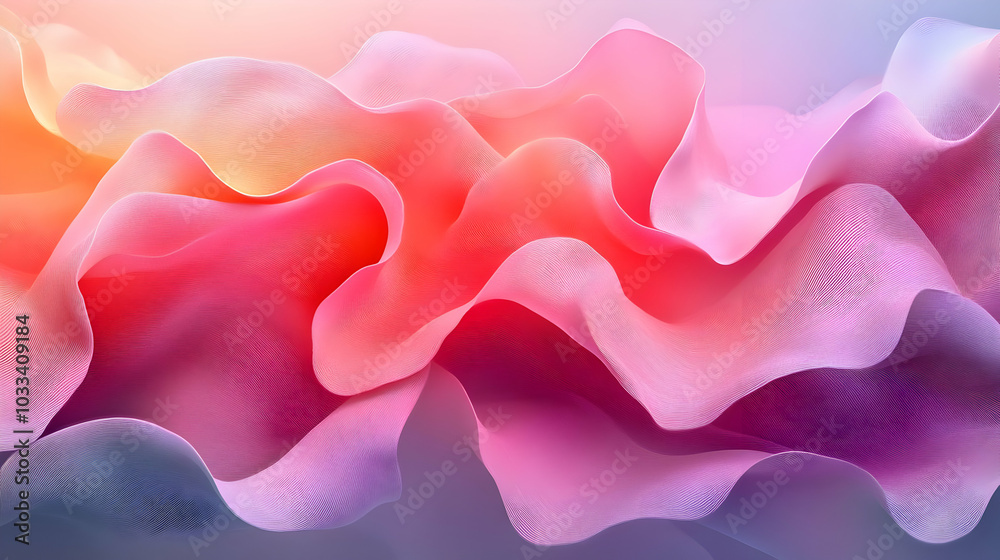 Abstract Background with Flowing and Wavy Shapes in Pink, Purple and Orange