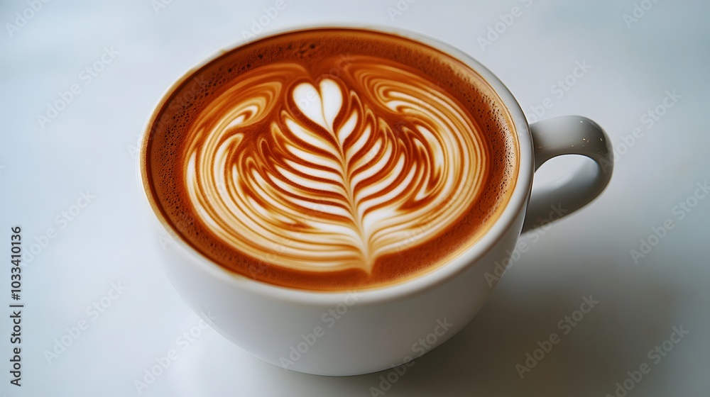 Coffee cup of rosetta latte art on white background isolated. Coffee cup of rosetta latte art on white background isolated.