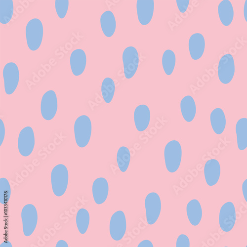 Seamless pattern with blue dots, on pink background retro pattern. 