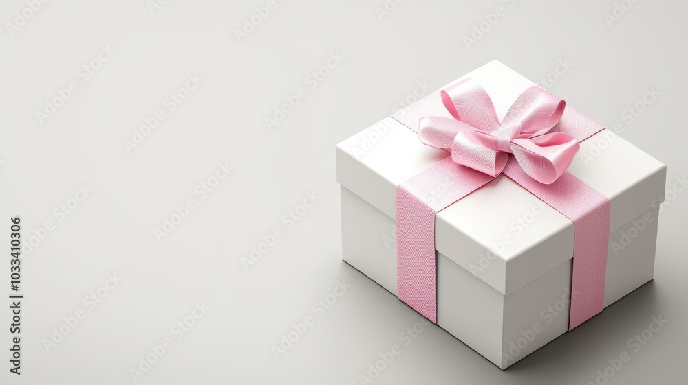 Elegant luxury gift box adorned with a satin ribbon, featuring a blank space for personalized text on the side. Elegant luxury gift box adorned with a satin ribbon, featuring a blank space for personalized text on the side.