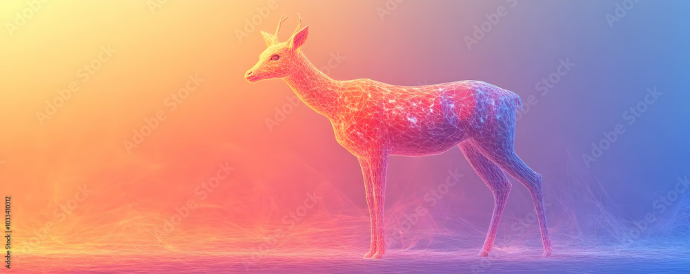 Fototapeta premium Polygonal Deer Stands on a Colorful Abstract Background
