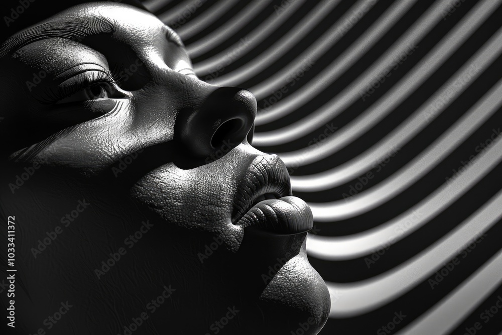 creative image where a person face is partially obscured by shadows from a patterned object creative image where a person face is partially obscured by shadows from a patterned object