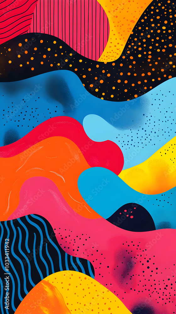 Abstract Background with Colorful Wavy Shapes and Dots Abstract Background with Colorful Wavy Shapes and Dots