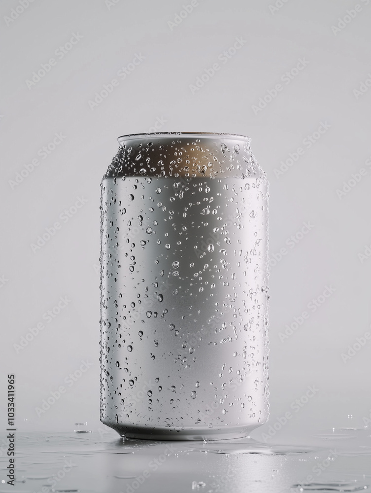 A silver beer can with water drops, blank A silver beer can with water drops, blank