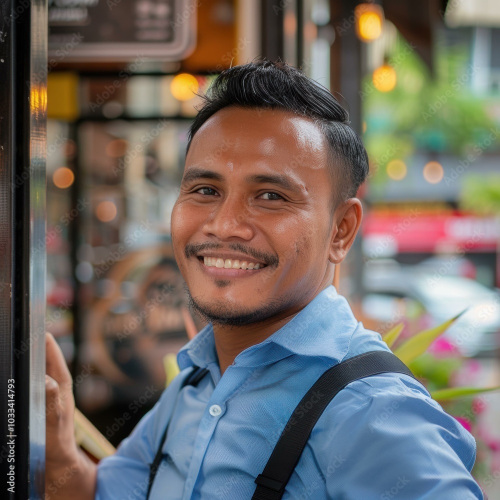 A man smiles brightly at the camera. AI. A man smiles brightly at the camera. AI.