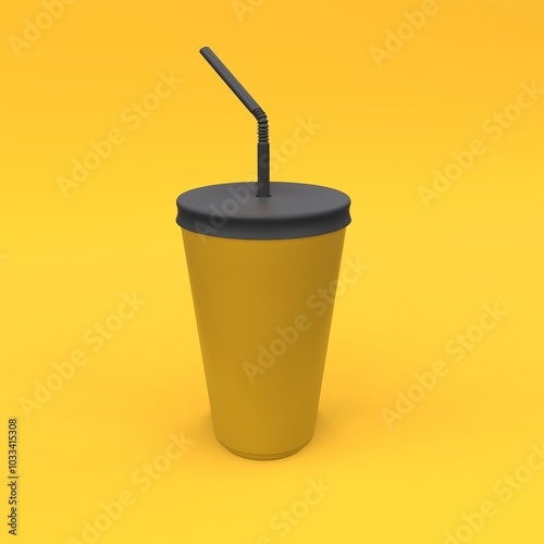 Wallpaper Mural Plastic cup with straw mockup on the yellow background. Package design. 3d illustration. Torontodigital.ca