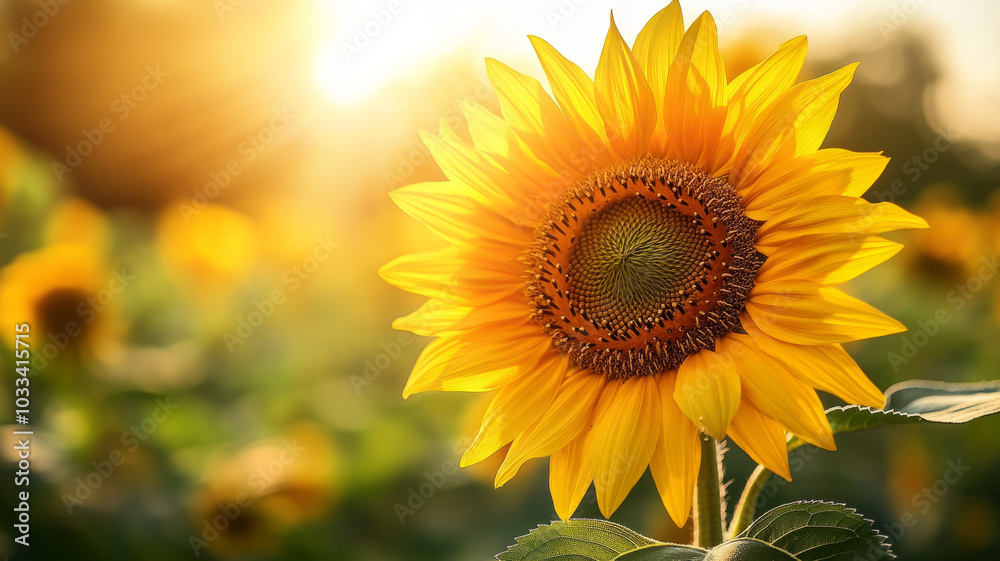Fototapeta premium Close-up of a sunflower in a sunlit field