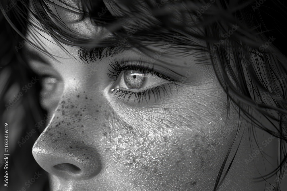 Obraz premium creative image where a person face is partially obscured by shadows from a patterned object