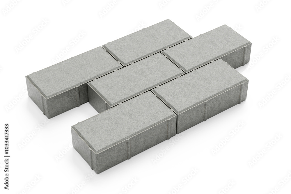 Several grey concrete pavement bricks isolated - 3d rendering