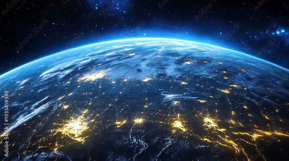 Obraz premium Radiant sunrise casting light over Earth from space vantage point