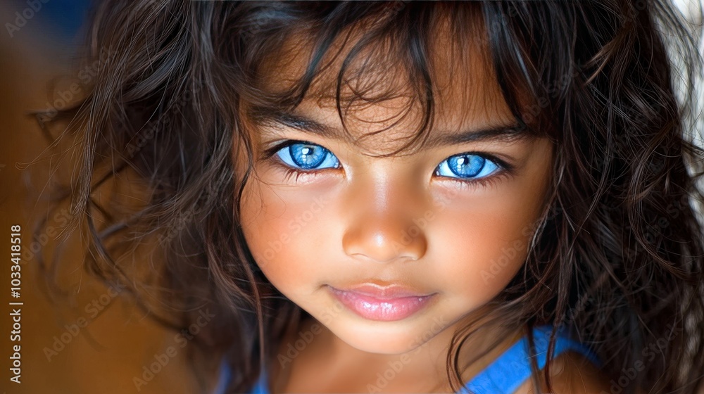 Beautiful Girl with Blue Eyes Close Up Portrait