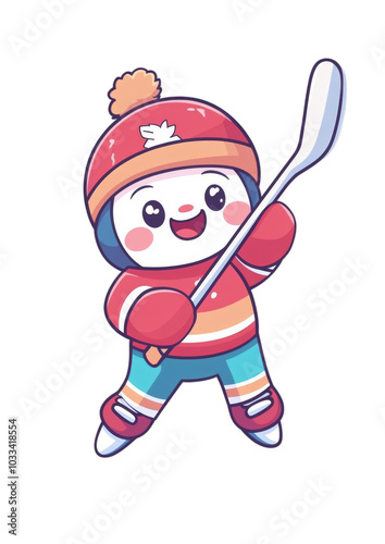 Cute Hockey Player Cartoon Illustration - Winter Sports Mascot