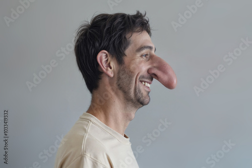 Cheerful man with a very big nose.