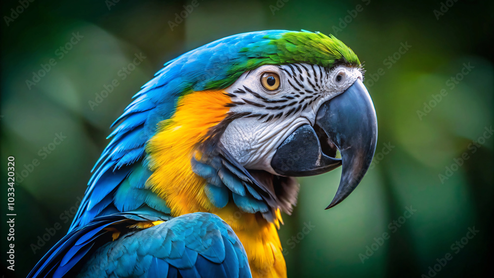 Beautiful blue and yellow macaw with colorful feathers, a strong beak, and a tropical vibe Beautiful blue and yellow macaw with colorful feathers, a strong beak, and a tropical vibe