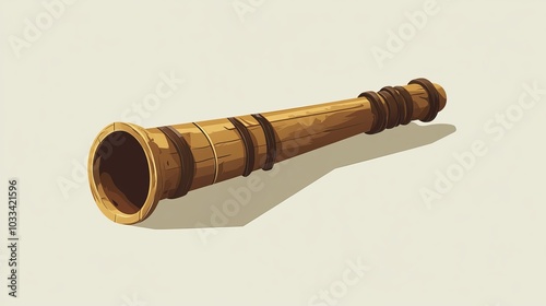 vintage sopilka, a flat-style wooden pipe. idea for a miniature woodwind instrument. Cylindrical tube with flared end. Music poster design in vector format photo