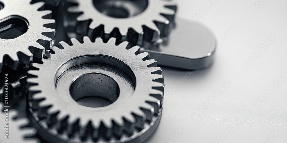 Close-up of metal cog gears against a plain background. Copy space. Close-up of metal cog gears against a plain background. Copy space.