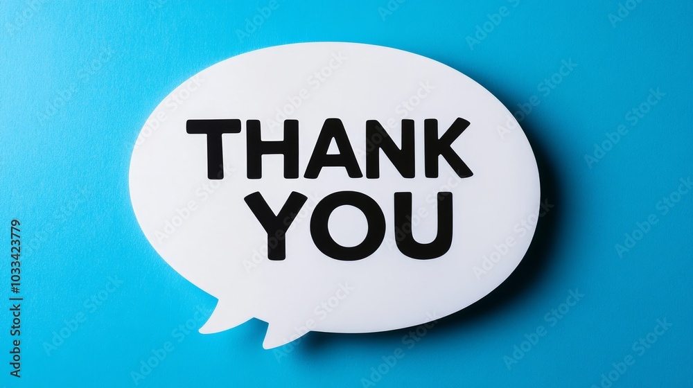 A white speech bubble with the words 'Thank You' on a blue background. A white speech bubble with the words 'Thank You' on a blue background.