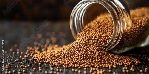 Brown Mustard Seeds Poured out from a Spice Jar