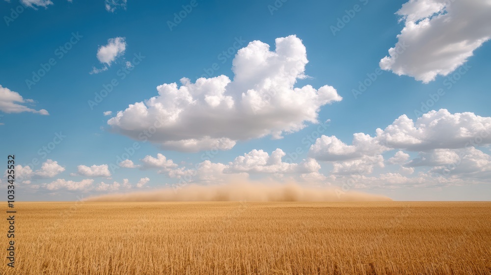 Vast Expanse of Farmland Covered by a Thick Layer of Golden Wheat Under a Serene Sky Vast Expanse of Farmland Covered by a Thick Layer of Golden Wheat Under a Serene Sky