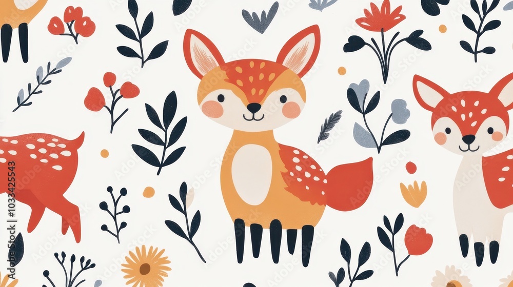 A charming illustration featuring playful foxes amidst vibrant floral patterns, perfect for children's decor or nature themes. A charming illustration featuring playful foxes amidst vibrant floral patterns, perfect for children's decor or nature themes.