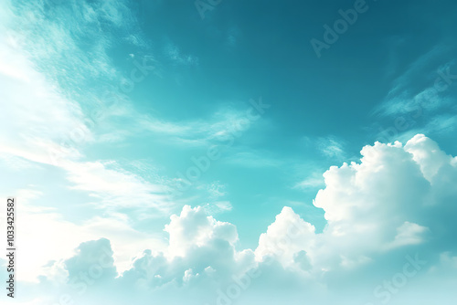 Summer teal blue sky cloud gradient light white background. Beauty clear cloudy in sunshine calm bright winter air Gloomy vivid cyan landscape in environment day horizon skyline view spring wind