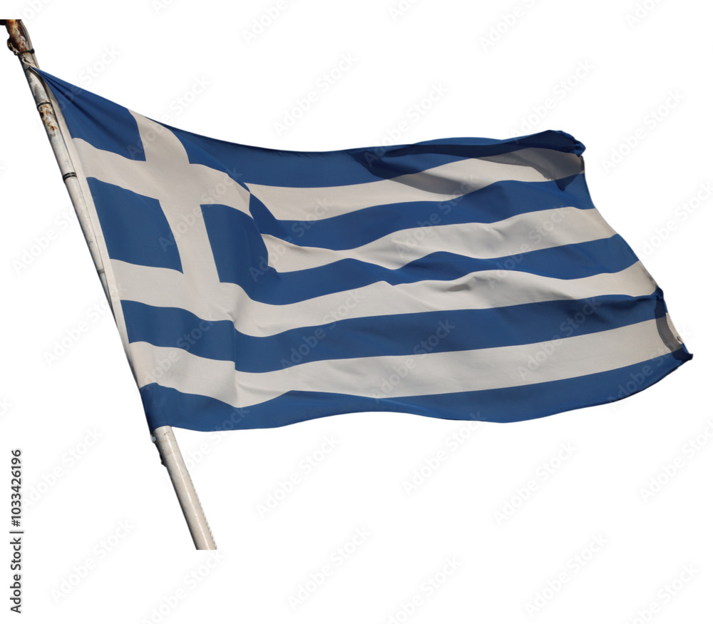 Obraz premium Greek flag waving in the wind on transparent background