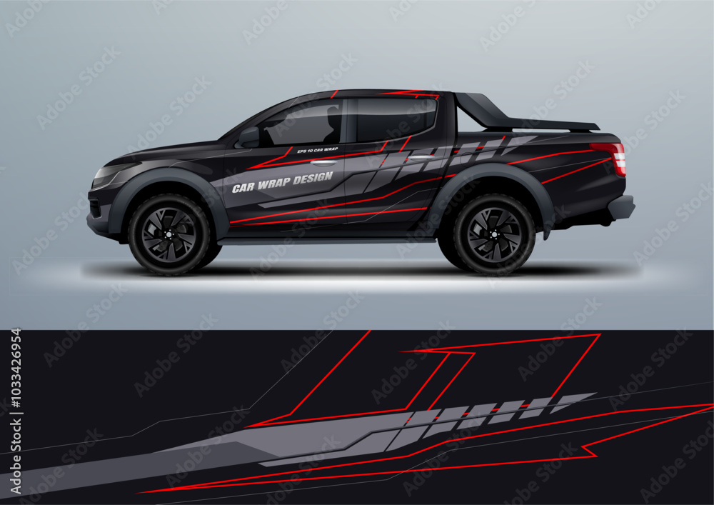 Fototapeta premium car truck double cabin branding sport rally dakar touch of black, mockup with racing wrap decal or livery design.