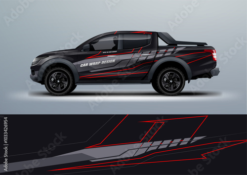 car truck double cabin branding sport rally dakar touch of black, mockup with racing wrap decal or livery design.
