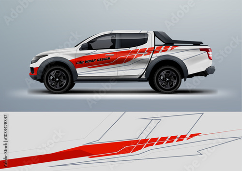 sporty car truck double cabin branding mockup with racing wrap decal or livery design.	