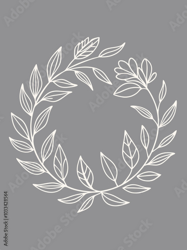 Modern Line Drawing of Floral Wreath Decorative Design Frame