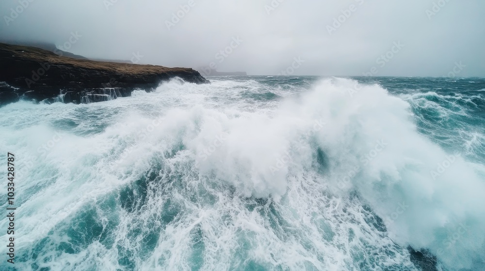 Majestic and wild, waves break on rocky coastlines amidst a stormy sky, capturing the chaotic beauty and power of the sea in motion and turmoil. Majestic and wild, waves break on rocky coastlines amidst a stormy sky, capturing the chaotic beauty and power of the sea in motion and turmoil.